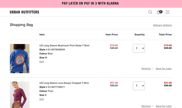 ecommerce product badging notifications in cart