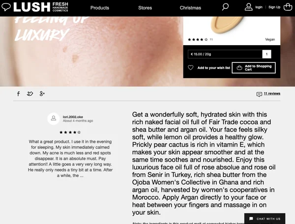 product detail page design best practice lush