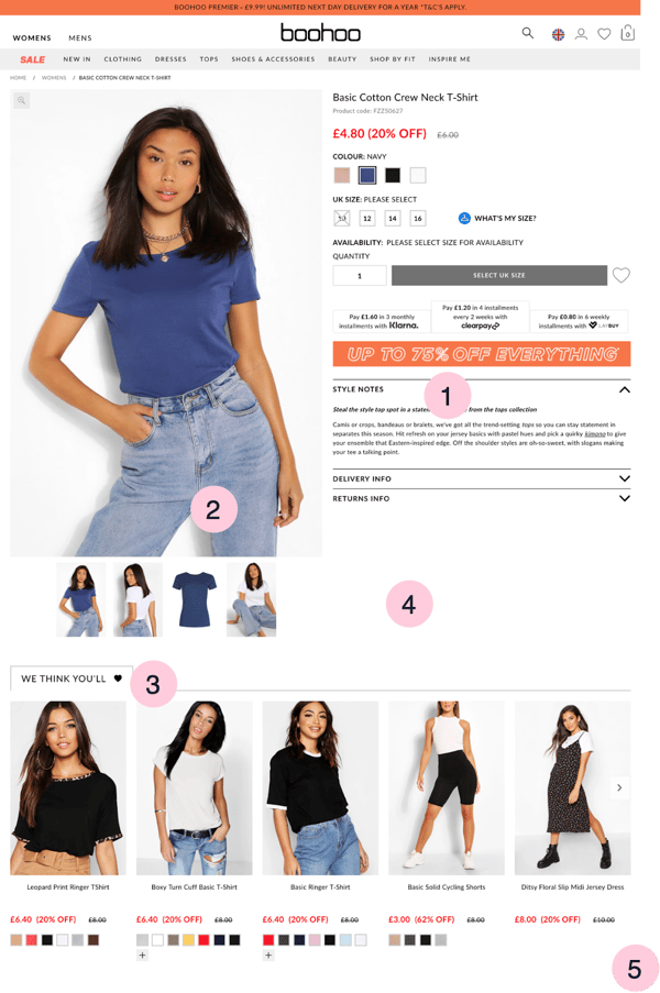 product detail page design best practice boohoo