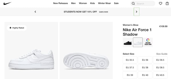 product detail page design best practice nike