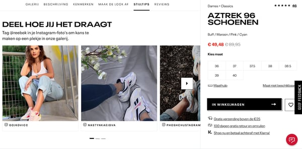 product detail page design best practices reebok