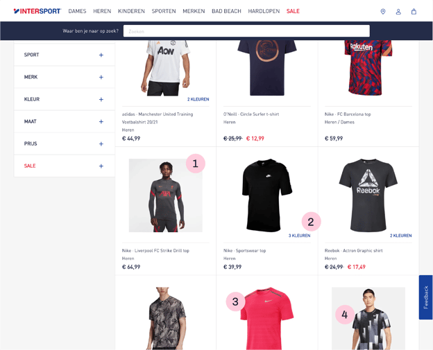 product listing page intersport