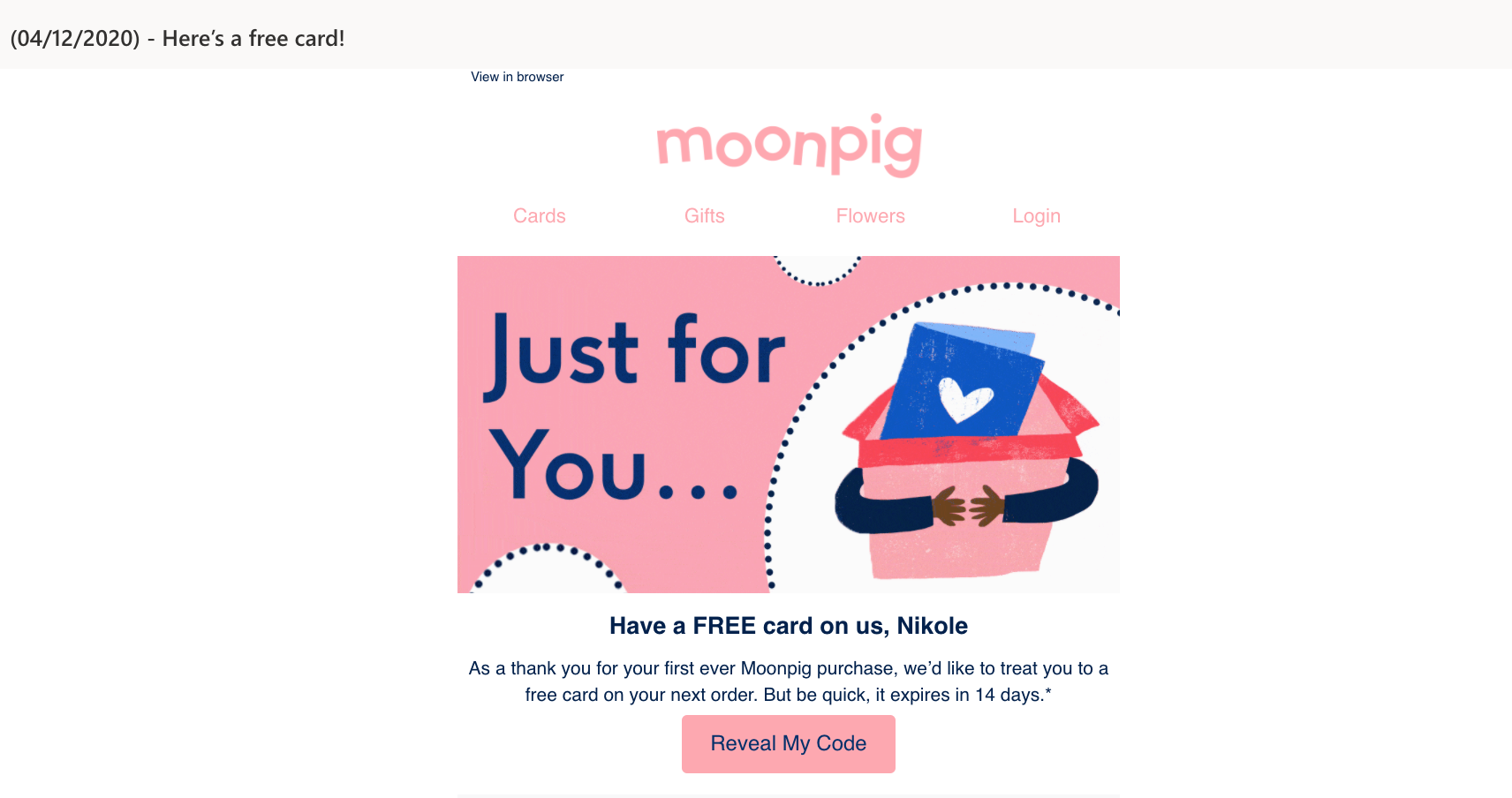 reciprocity nudge marketing email example